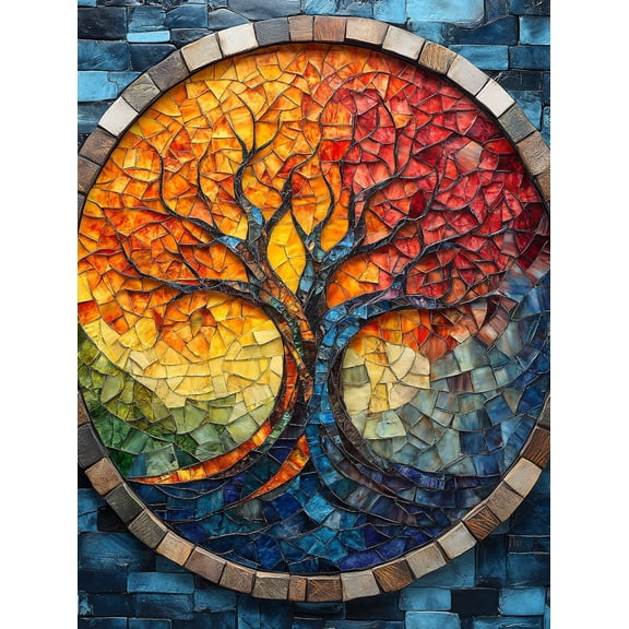 Colorful Mosaic Tree of Life Wall Art/Canvas Print, Suitable for Living Room, Bedroom, Office, Dining Room, and Hallway Decoration.