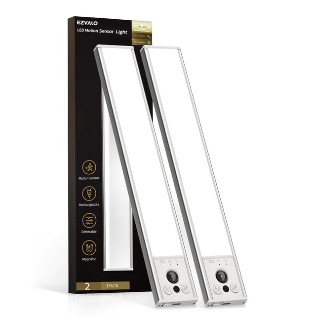 Lamps EZVALO Sensor de movimiento LED recargable de 12 pulgadas, paquete de 2