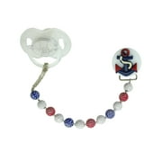 Navy Anchor with Acrylic Beads Pacifier Clip