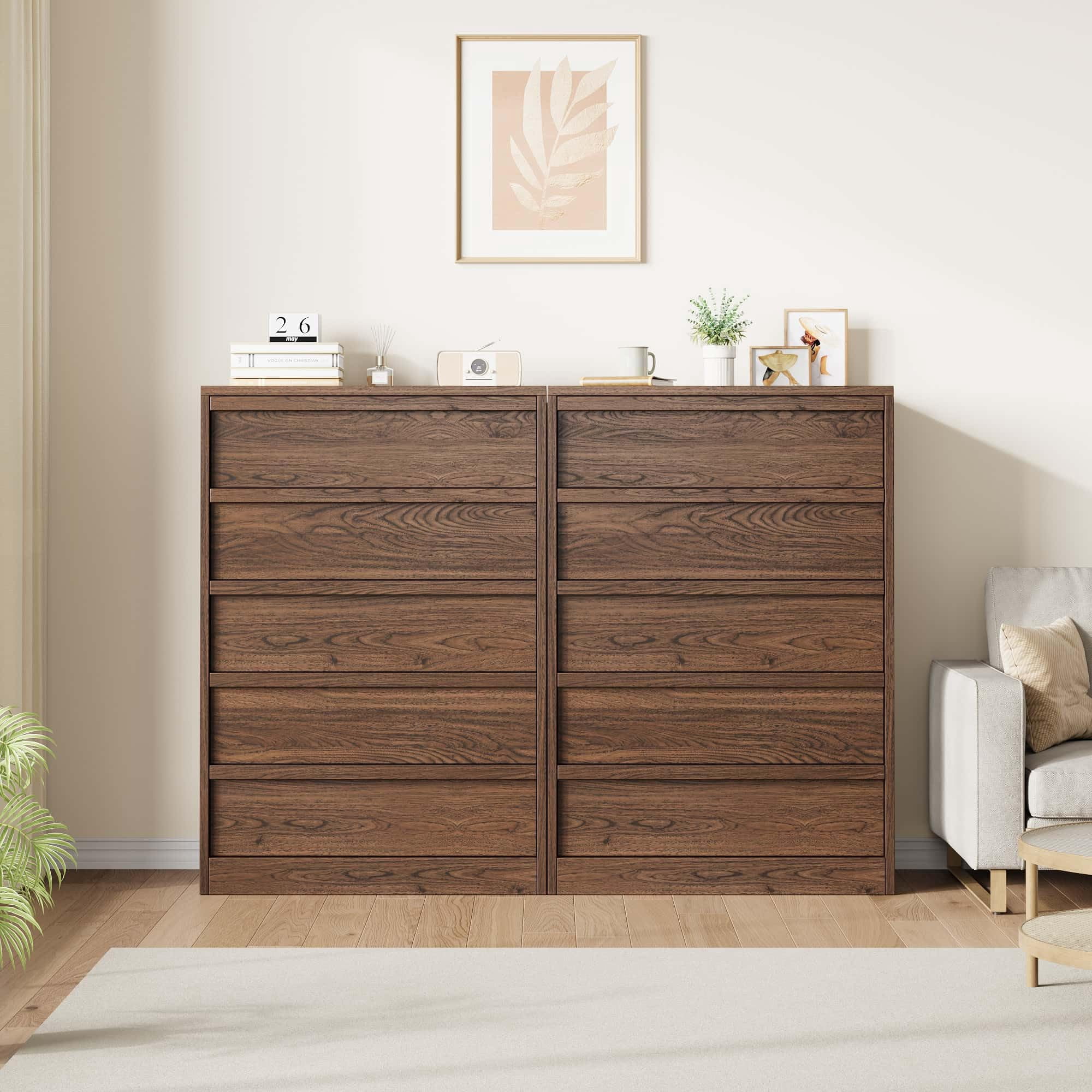 ExpanseEcho Walnut 5-Drawer Dresser for Bedroom Organized Storage Cabinet