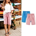 thumbnail image 2 of StSilkitty 2 Pack Casual Shorts for Boys Girls Solid Color High Waist Elastic Drawstring Knee Length Shorts with Pocket, 2 of 4