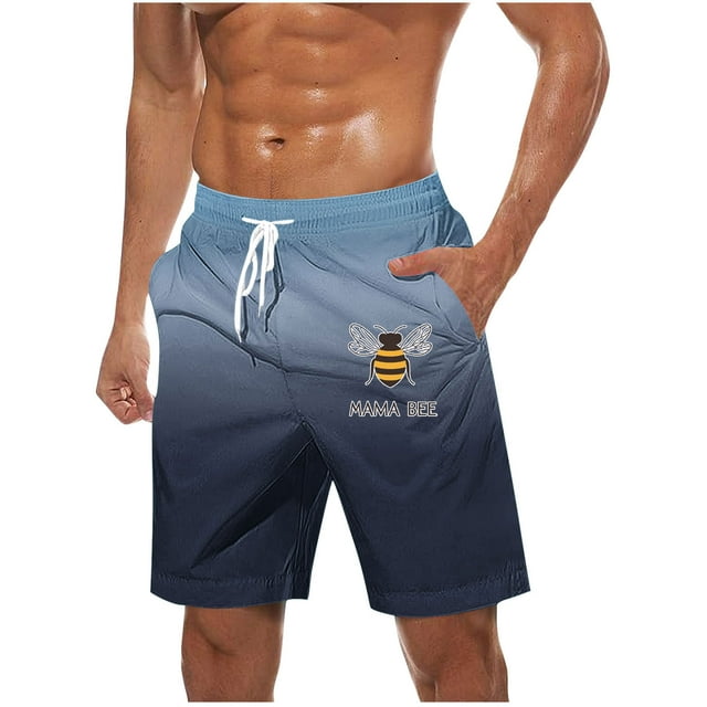 LOVZFMLL Mens Shorts Swim Trunks Quick Dry Gradient Color Swimwear Board Shorts with Pockets Bathing Suits for Men Casual Navy S