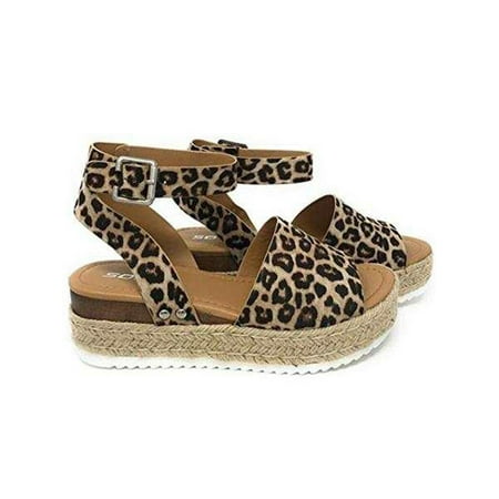

Women s Platform Wedge Espadrilles Sandals Open Toe Leopard Ankle Strap Shoes