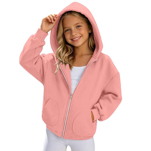 PureCasa Girls Zip Up Hoodies for 5-16 Years Full-Zip Sports Hooded Sweatshirts Jacket Casual Fall Hoodie with Pockets