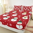 thumbnail image 3 of Manfei Cartoon Snowman Twin Sheet Sets 3 Pieces for Kids, Kawaii Snowflakes Twin Fitted Sheet, Red Christmas Flat Sheet, Ultra Soft Home Decor, 3 of 7