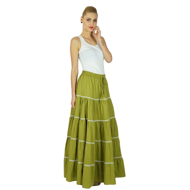 Bimba Jupe Longue Évasée en Coton pour Femmes Boho Maxi Bas Taille Élastique Vêtements
