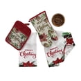thumbnail image 5 of Serafina Home Holiday Christmas Kitchen Potholders and Bath Dish Hand Towels Set: Merry Christmas Poinsettia Holly 4 Pc Design, Red White, 100% Cotton for Baking Cooking Hands, Dishes or Home Decor, 5 of 5
