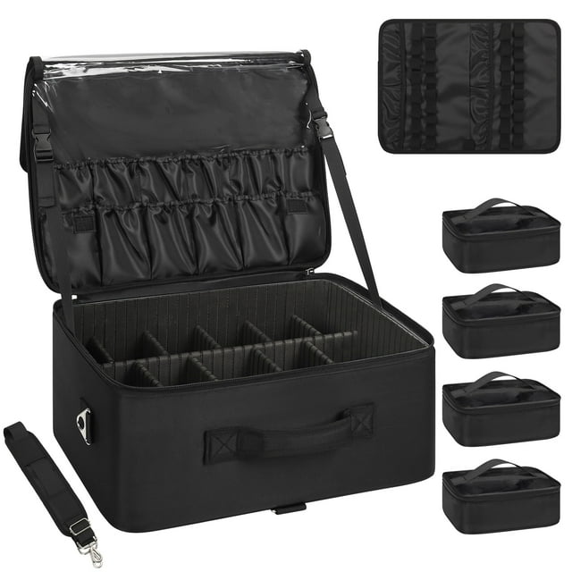 Estuche de maquillaje Relavel extra grande con 4 bolsas transparentes y correa