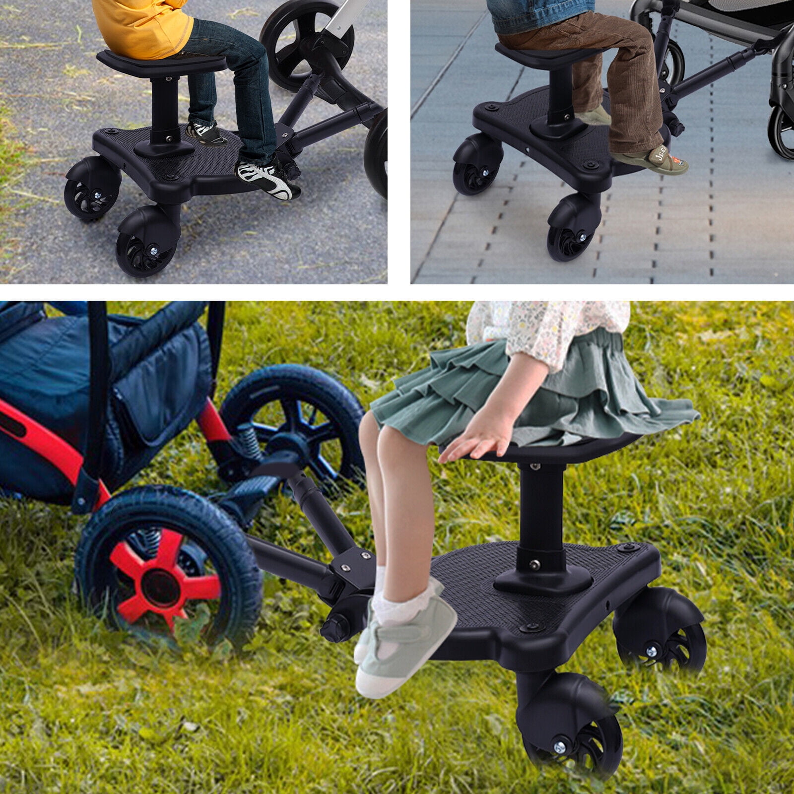Universal 2 in 1 Stroller Ride Board w/ Detachable Seat, Stroller Glider board