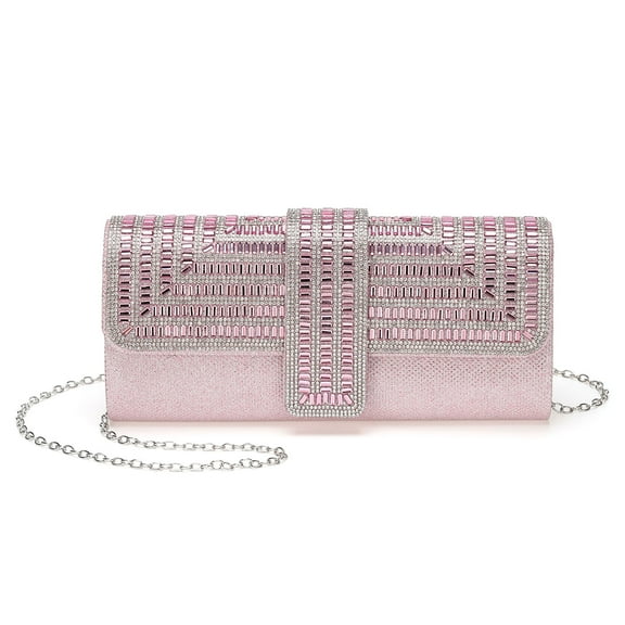 Uxcell Evening Bags Clutch Purses for Women Formal, Sequin Rhinestone Handbags Sparkly Stylish for Disco Wedding Guest Party Cocktail Pink