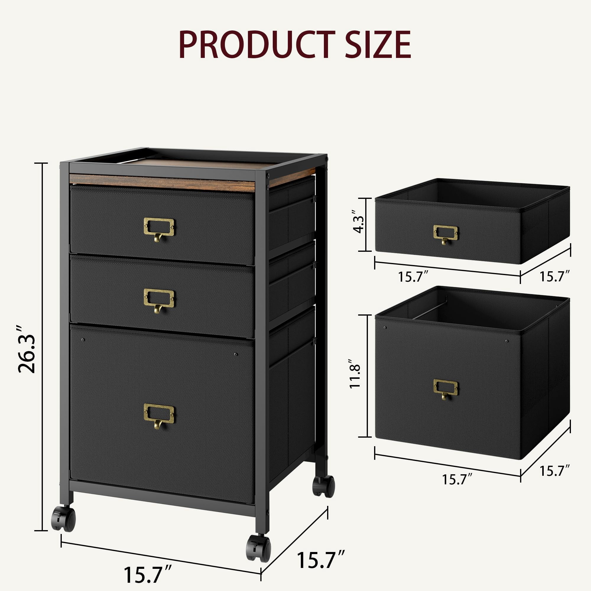 TEQIN 2-4 Drawer File Cabinet with Wheels,Metal Mobile Filing Cabinets with Fabric Drawers,Vertical Filing Cabinet With Lock for Home Office,Heavy Duty Storage Cabinet for A4/Letter/Legal Size File