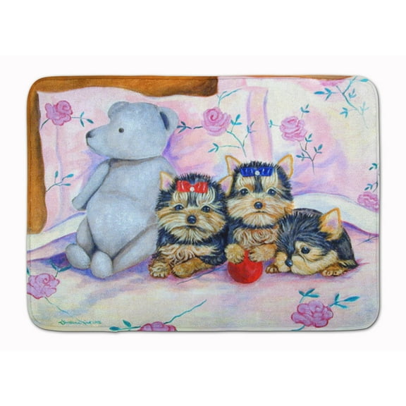 Carolines Treasures 7192RUG Yorkie Puppies three in a row Machine Washable Memory Foam Mat 19 X 27" multicolor