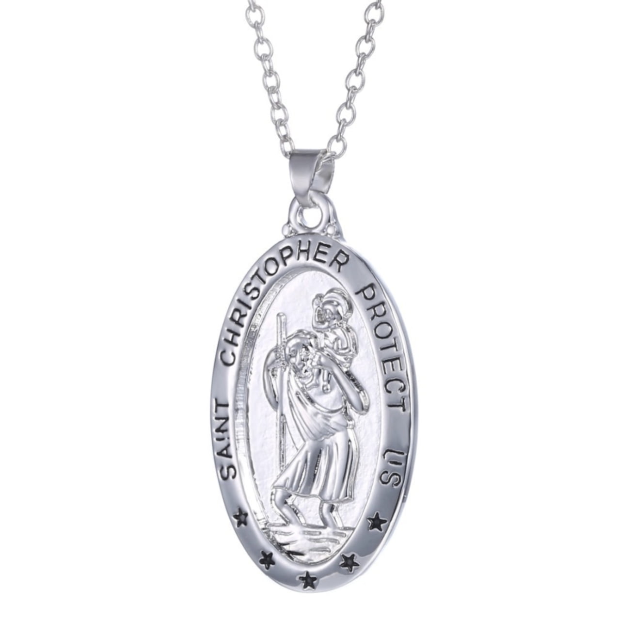 Saint Christopher Protect Us Necklace AntiTarnish Christian Pendant