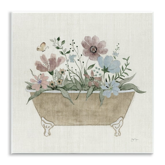 Stupell Industries Cottage Florals in Bathtub Floral Painting Unframed Art Print Wall Art, 12 x 12