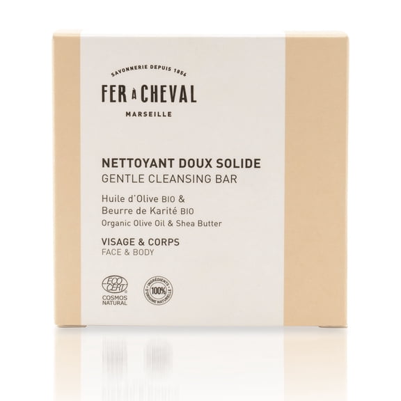Fer à Cheval Gentle Solid Cleansing Soap Bar – Organic Shea Butter & Olive Oil, Oat Milk Scent, Face & Body Cleanser, 100g / 3.53 oz