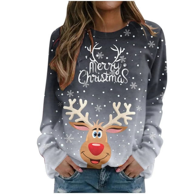 Camiseta suelta estampada a la moda para mujer, blusa de manga larga, cuello redondo, camisetas casuales, sudadera Pompotops FGAJ11840