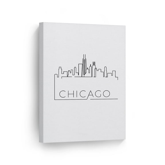 Smile Art Design Black and White One Line Minimalism Art Chicago City USA Drawing Abstract Canvas Wall Art Print Office Living Room Dorm Bedroom Aesthetic Modern Home Decor - 40x30