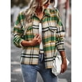 thumbnail image 3 of Camisa de manga larga a cuadros para mujer, abrigo informal con cuello y botones, blusa para uso diario, verde XL, 3 of 8