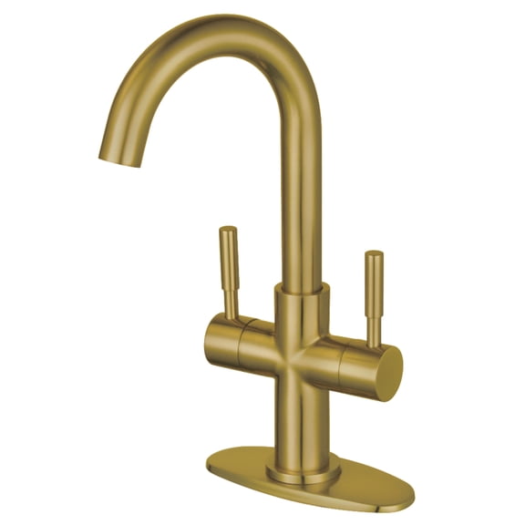 Kingston Brass LS8453DL Concord Two-Handle 1-Hole Bathroom Faucet with Deck Plate and Push Pop-Up Drain in Brushed Brass