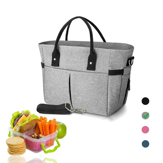 Fancy Juicy Lunch Bag Women Reusable Lunch Tote Box Bag with Shoulder Strap Side Pockets-Gray