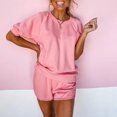 thumbnail image 2 of Traje de cuello redondo de manga corta de color sólido de verano para mujer Conjunto de pantalones cortos casuales Conjunto de pijama de chándal Fridja fhjkhfk459782, 2 of 8