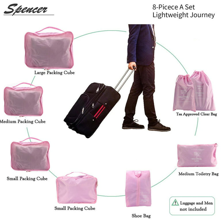 8x Compression Packing Cubes Clothes Storage Bags Breathable Luggage Packing Organizer Polyester Luggage Bags for Backpacking Family Breaks Black