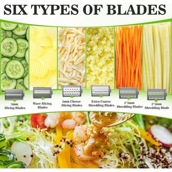 Electric Cheese Grater Rotary Slicer with 6 Replaceable Stainless Steel Blades - Black, Compact Design for Home Kitchen Use