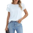 thumbnail image 3 of MORTTIC Women's Summer Ruffle Sleeve Blouse Casual Crew Neck Work Tops for Office or Daily Wear, S, 3 of 4