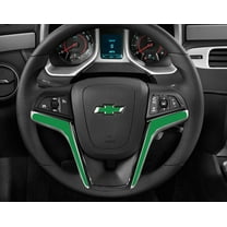 IPG Compatible with 2012-2015 Camaro Carbon Fiber Steering Wheel Accent Decal Cove Chevy Wrap Skin Do it Yourself kit 2 Units Set by IPG (Green with Emblem)
