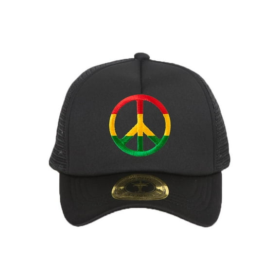 Rasta Colors Peace Sign Black Adjustable Trucker Hat