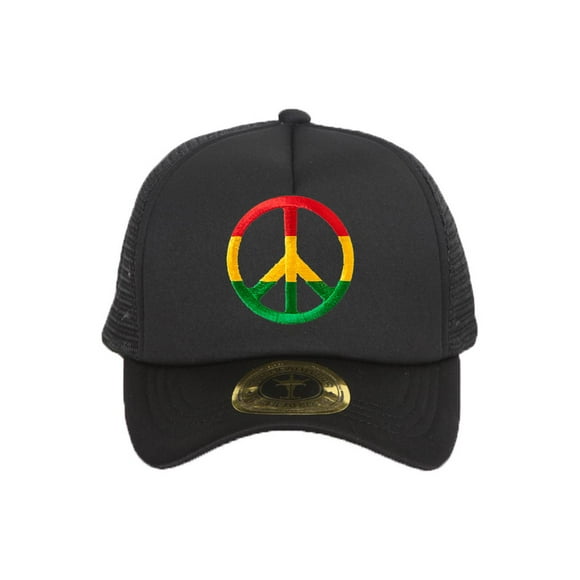 Rasta Colors Peace Sign Black Adjustable Trucker Hat