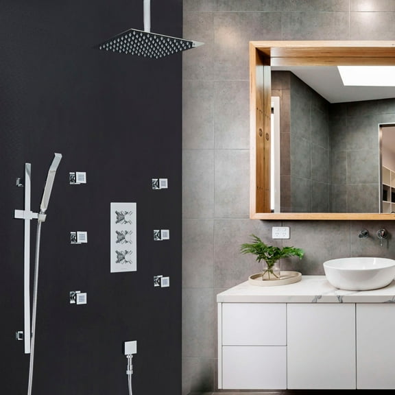 Juno Lyon Crystal Thermostatic 3 Outlet Shower System Set