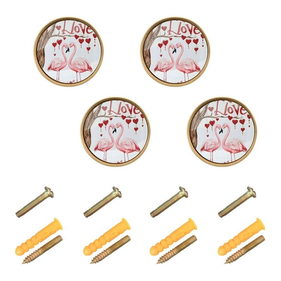 Yayeee 8 Pack Cabinet Knobs with Screws Round Zinc Drawer Pulls for Kitchen, Pink Flamingo Tree