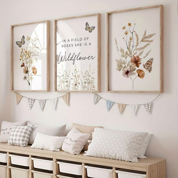 3pcs Wildflowers Canvas Print Wall Art In A Field Of Roses She Is A Wildflower for Living Room Bedroom Decoration Mother's Day Gifts