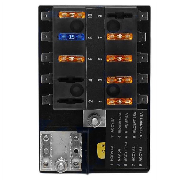 Boat Fuse Block Panel | 10 Position 5 x 3 3/8 Inch