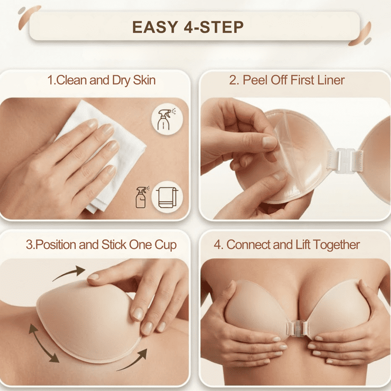 backless push up bra for wedding dress Nicelf Adhesive Bra, Invisible Sticky Bra, Strapless Women Nipple Covers for Swimsuits Deep V Dresses, A-D Size:US 20W