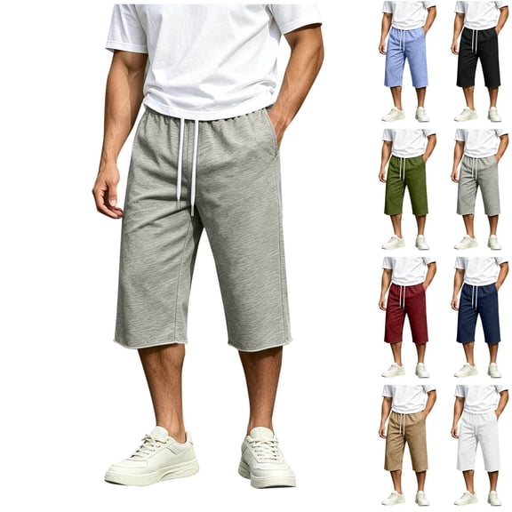 Men's Big & Tall Basketball Capri Pants Below Knee 3/4 Pants 13 inch Loose Fit Elastic Waist Summer Casual Baggy Sweat Shorts with Pockets Streetwear Size 3XL Gray