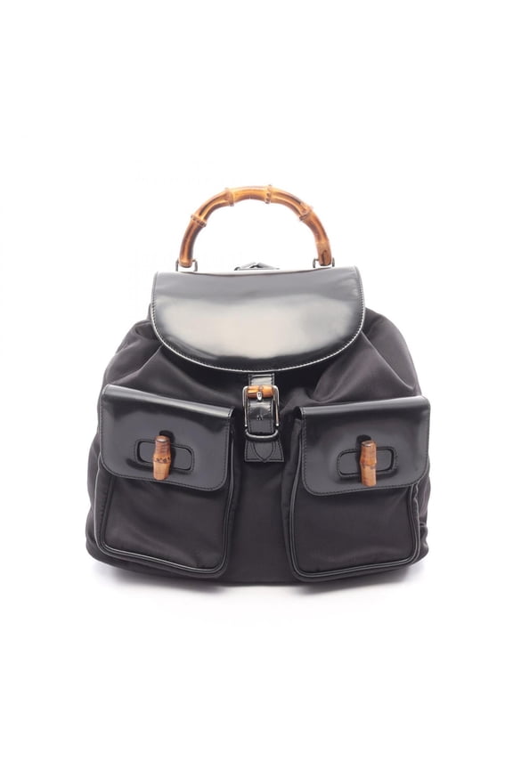 Pre-Owned Gucci Bamboo Backpack/Handbag, Nylon/Enamel, Women's, Black, 003205800165