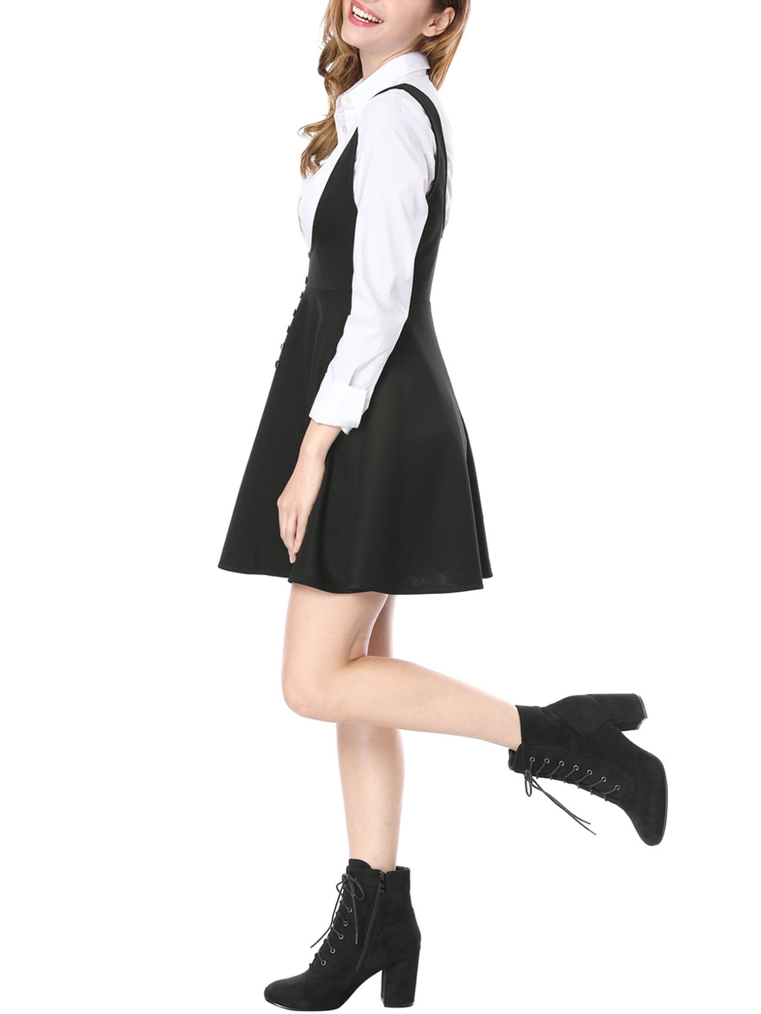 DARING DIVA Women's Above Knee Hem Suspender Skirt Dress S Black
