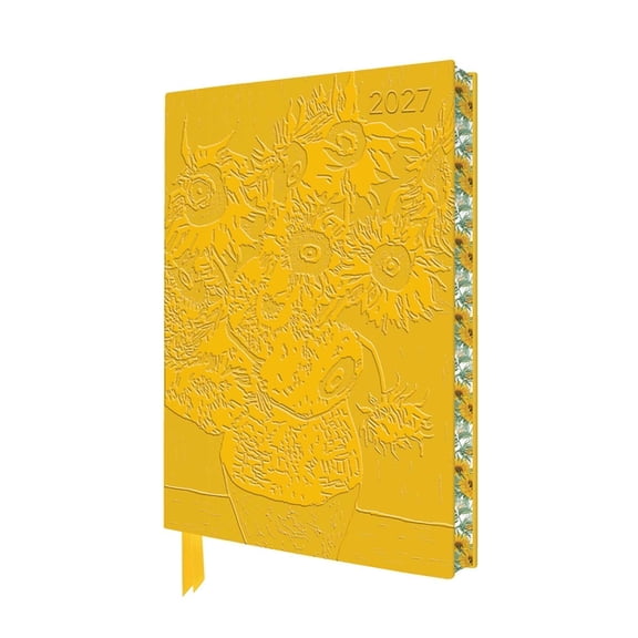 Vincent Van Gogh: Sunflowers 2027 Artisan Art Vegan Leather Diary Planner - Page to View with Notes, (Hardcover)