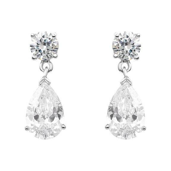 Believe by Brilliance Women's Sterling Silver and Cubic Zirconia Double Stone Pear Drop Earrings