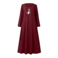 thumbnail image 5 of Robe à Manches Longues pour Femmes Mode Imprimé Coton Lin Col Rond avec Poches Robe à Manches Longues pour Femmes, 5 of 5