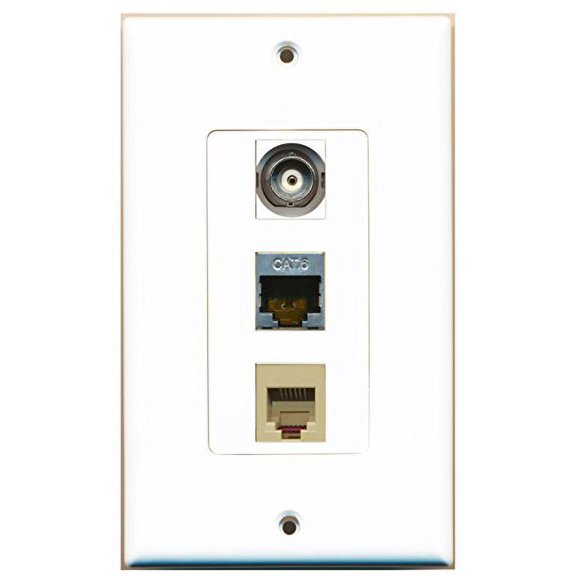 RiteAV - 1 Port Phone RJ11 RJ12 Beige and 1 Port Shielded Cat6 Ethernet and 1 Port BNC Decorative Wall Plate Decorative