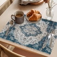 thumbnail image 3 of Boho Flower Blue Gray Placemats Set of 12 Retro National Floral Textured Place Mats Indoor Wipeable Table Mats Washable Cloth Dining Table Placemats for Kitchen Holiday Party Home Decor 13x19 Inch, 3 of 9