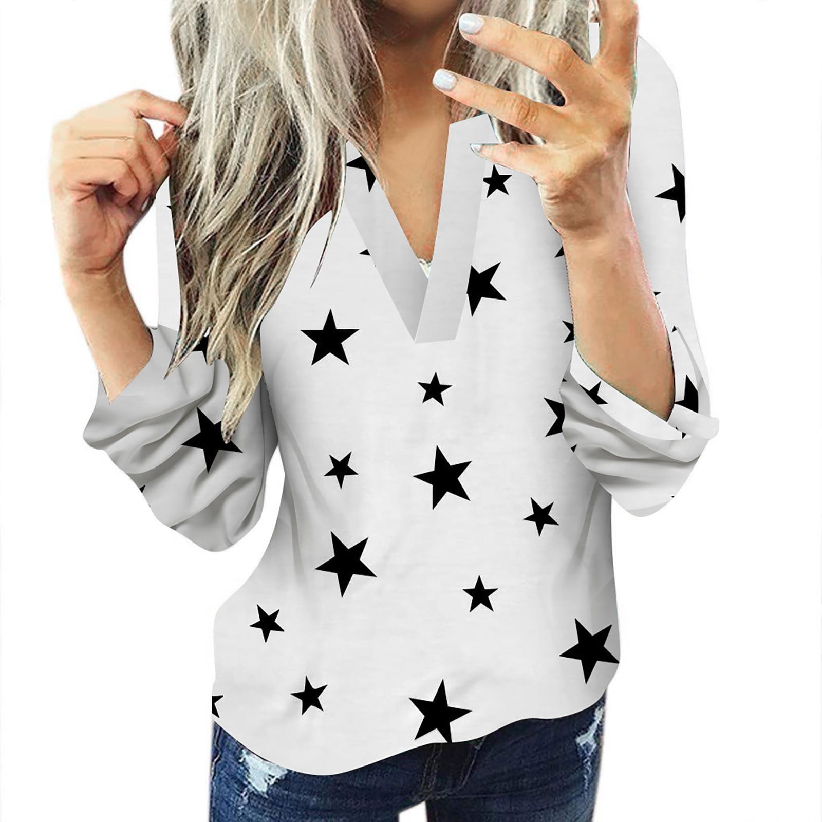 Lanhui Womens Winter Casual Cotton Long Sleeve Star Shirt Women's Slim Jacket Shirt Top Womens Sweatshirts \u0026 Hoodies, Size: Large, White