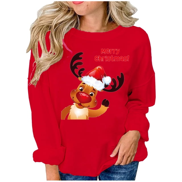 Navidad moda mujer casual manga larga impreso damas sudaderas tops Pompotops gfhjh14914