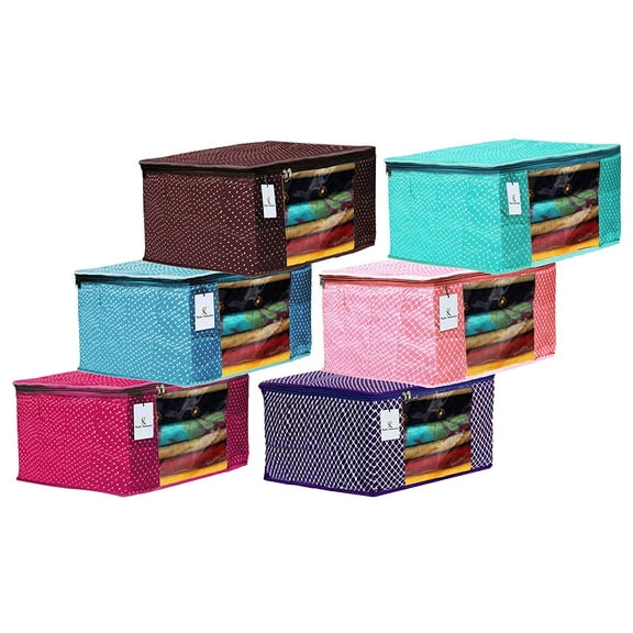 Kuber Industries Polka Dots 6 Pieces Cotton 3 Layered Quilted Saree Cover (Purple & Green & Brown & Peach & Rani & Sky Blue