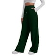 thumbnail image 3 of Women's Fleece Wide Leg Sweatpants Winter Warm Thermal Straight Leg Sweat Pants with Pockets Green XXL, 3 of 5
