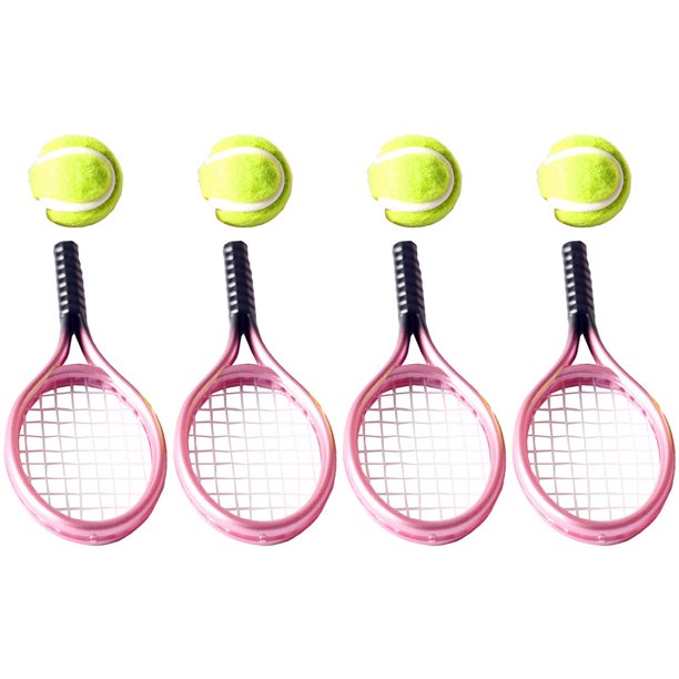 4 conjuntos de mini bolas de tenis de tenis en miniatura y raquetas de tenis modelos de raqueta de tenis ornamental