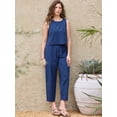 thumbnail image 4 of DARING DIVA Women's Gingham Pants Set 2 Piece Outfits Sleeveless Crop Top M Dark Blue, 4 of 6